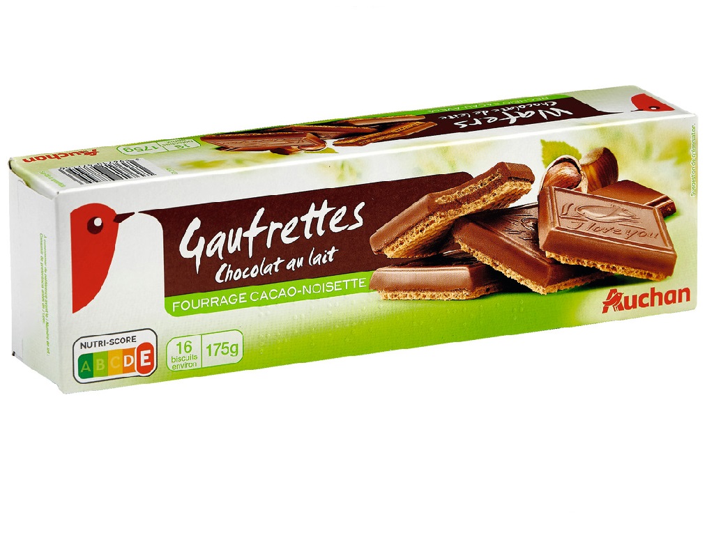 WAFERS AUCHAN RECHEIO AVELÃ C.CHOCOLATE 175G