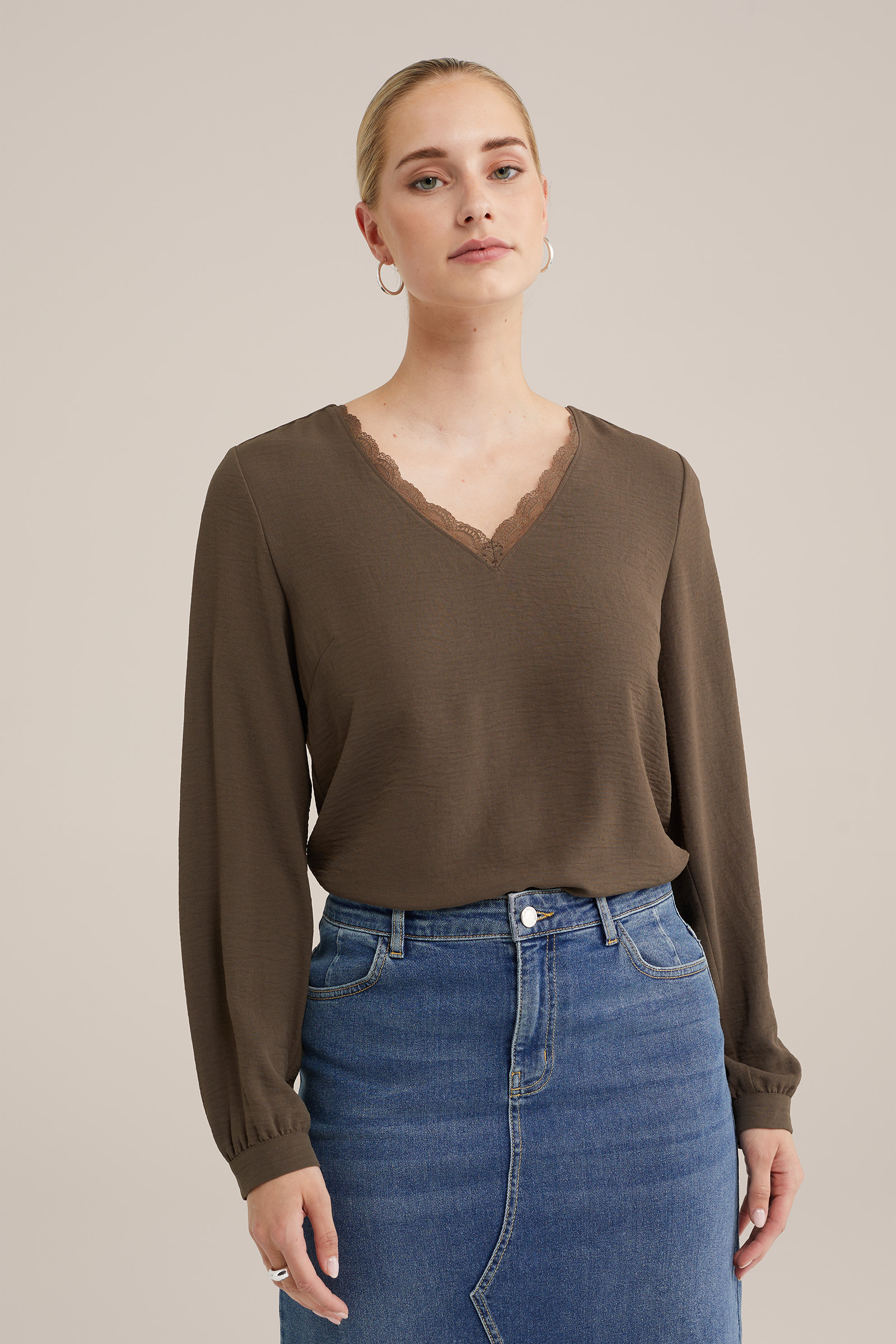 blouse met kant WE Fashion Legergroen