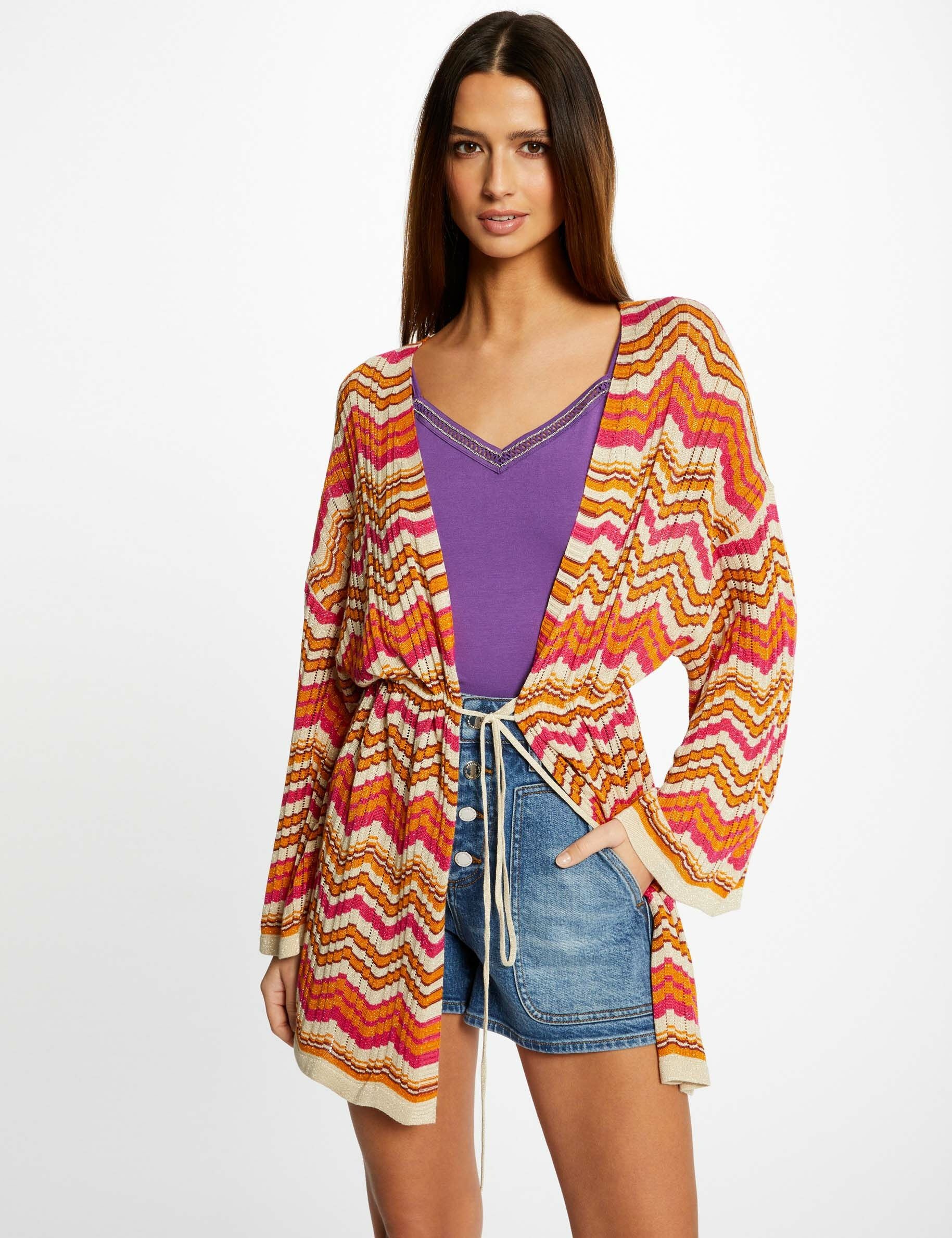 Poncho imprimé chevron orange femme - orange