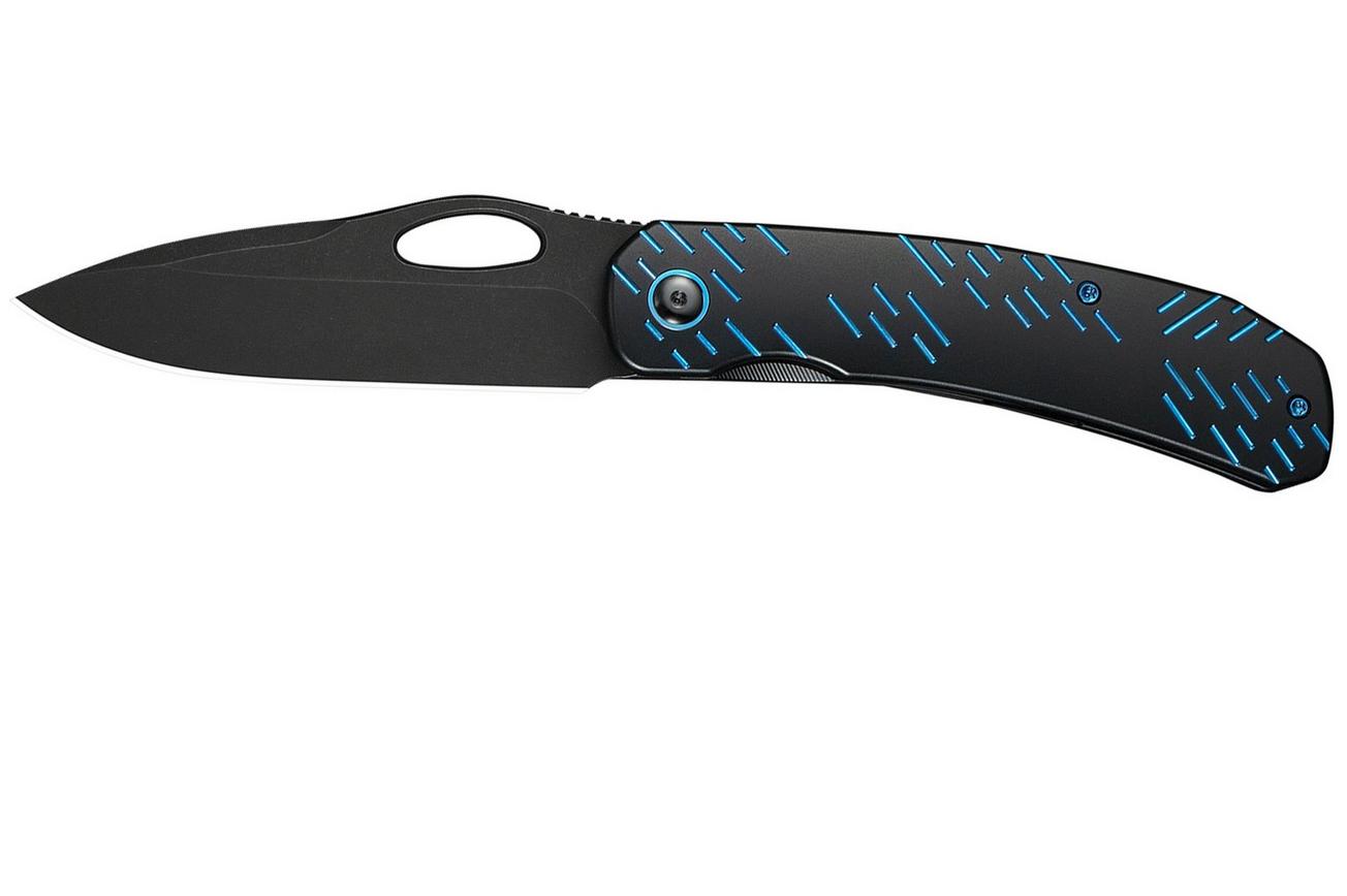 WE Knife Inmate WE23096B-2, Black Stonewashed CPM 20CV, Black Titanium, Blue Raindrop Pattern zakmes, Jerad Neeve design