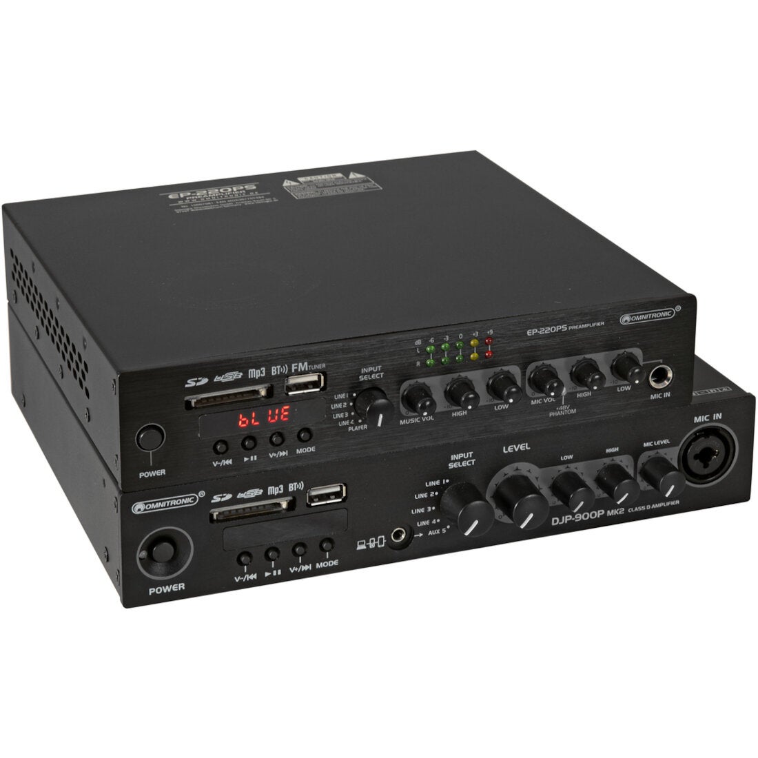 Omnitronic EP-220PS voorversterker met MP3-speler, Bluetooth, FM Radio