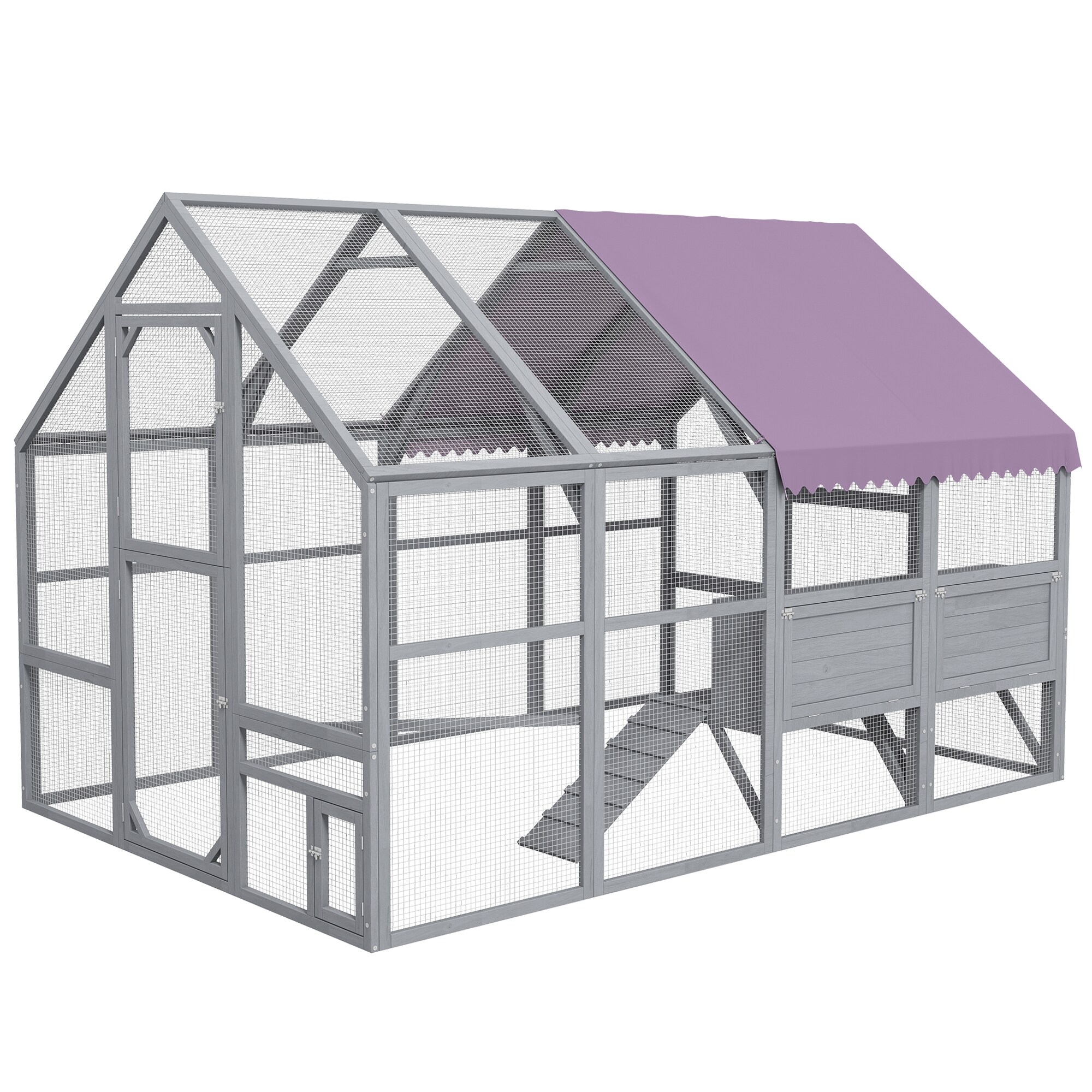 PawHut Hühnerstall mit Schattendach grau 280L x 185,5B x 188H cm