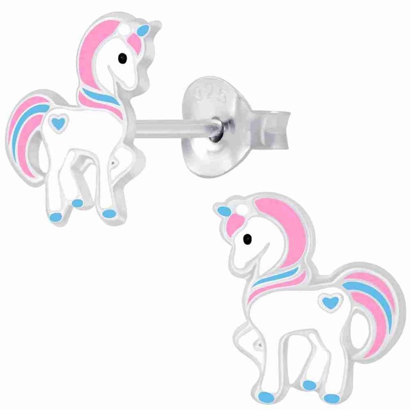 Boucle d'oreille poney rose en argent 925/1000