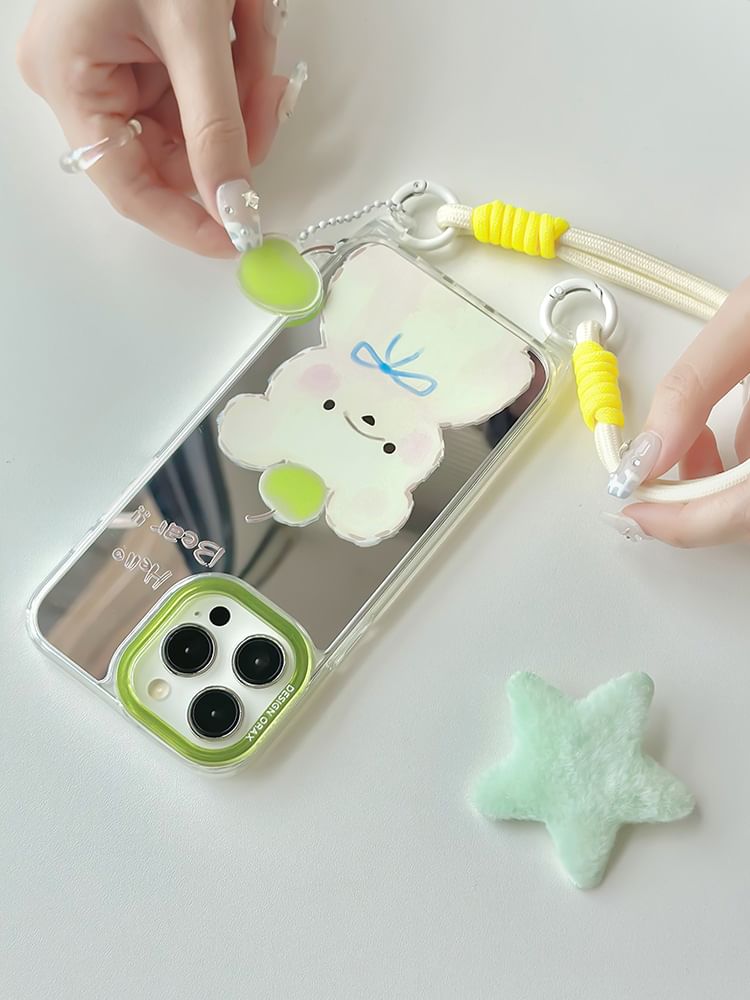 likamika - Bear Mirrored Strap-telefoonhoesje - iPhone 15 Pro Max / 15 Pro / 15 Plus / 15 / 14 Pro Max / 14 Pro / 14 Plus / 14 / 13 Pro Max / 13 Pro / 13 / 13 mini / 12 Pro Max / 12 Pro / 12