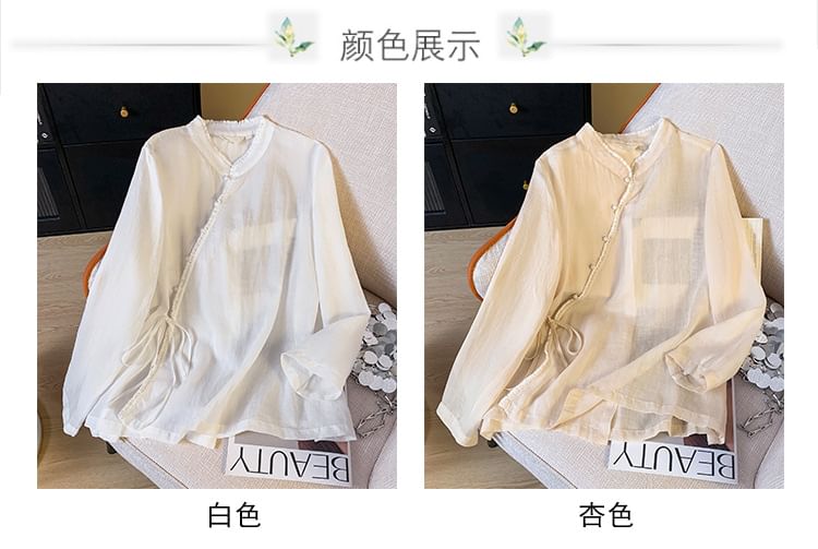 Fioridi - Hanfu blouse met lange mouwen en bandkraag