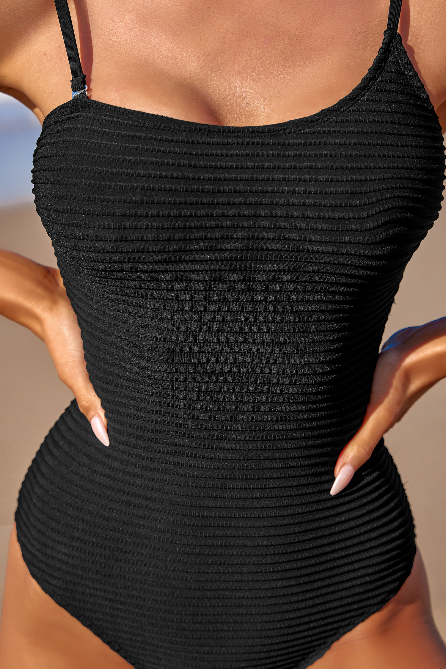 Maillot de bain une pièce asymétrique côtelé noir