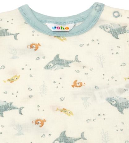 Joha Sommerstrampler - Wolle - Off White/Mattblau m. Fisch