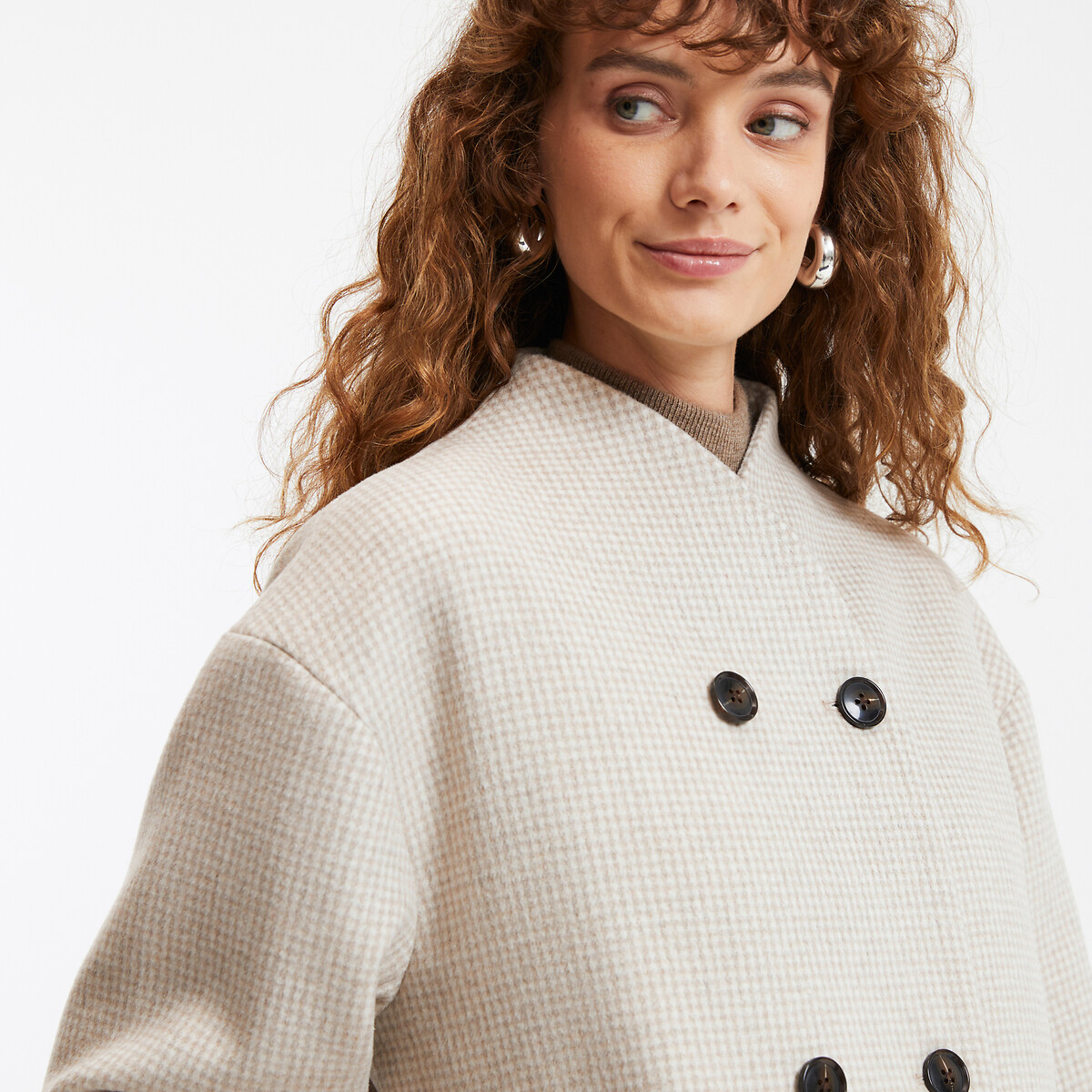 COLEÇÕES LA REDOUTE<br>Casaco xadrez de comprimento médio, perfeito para o inverno