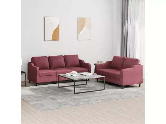 Ensemble de canapés 2 pièces avec coussins Rouge bordeaux Tissu
