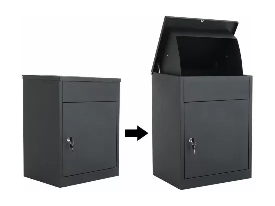 Boite à Colis/Boite aux lettres Acier Galvanisé avec rabat de sécurité,Serrure à Cylindre,Usage domestique Courrier Paquet école-44.5x35x58cm,Noir