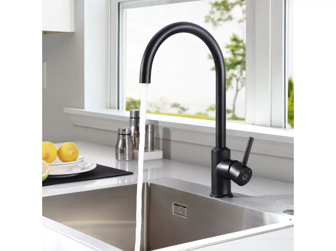 Cecipa max Robinet de Cuisine Mitigeur de Cuisine Rotatif à 360°Mitigeur Évier à Eau Froide et Chaude avec Barboteur démotable, Noir,EU Modèle
