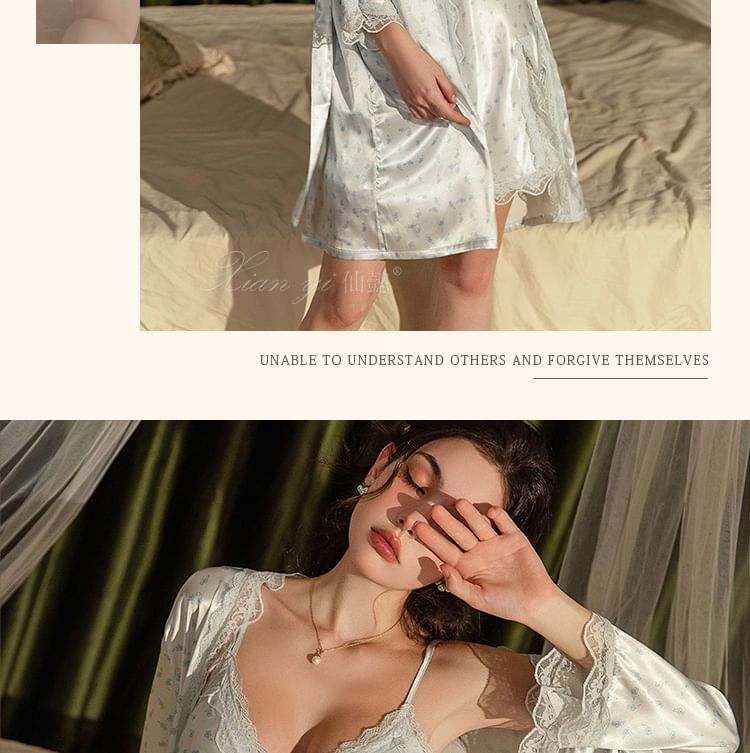 Abriea - Camisole / Shorts / Robe / Set met bloemenprint