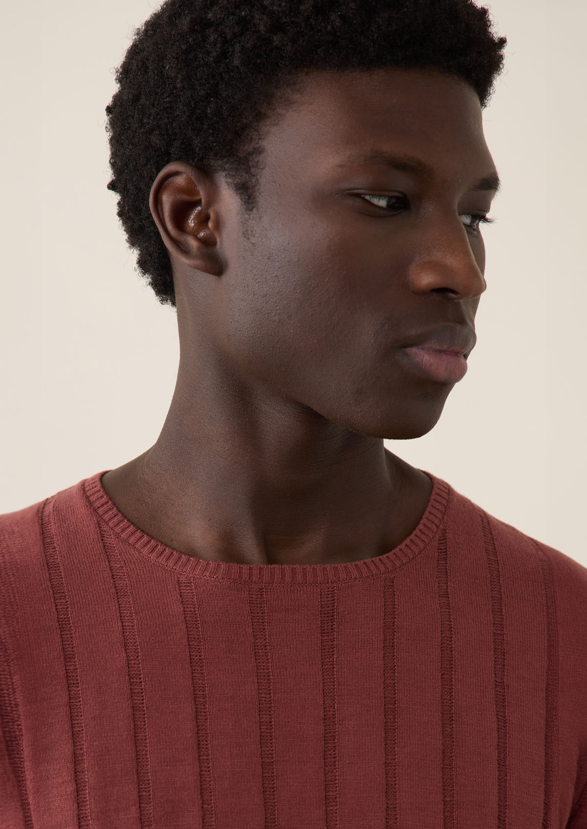 Pull col rond en coton uni terracotta