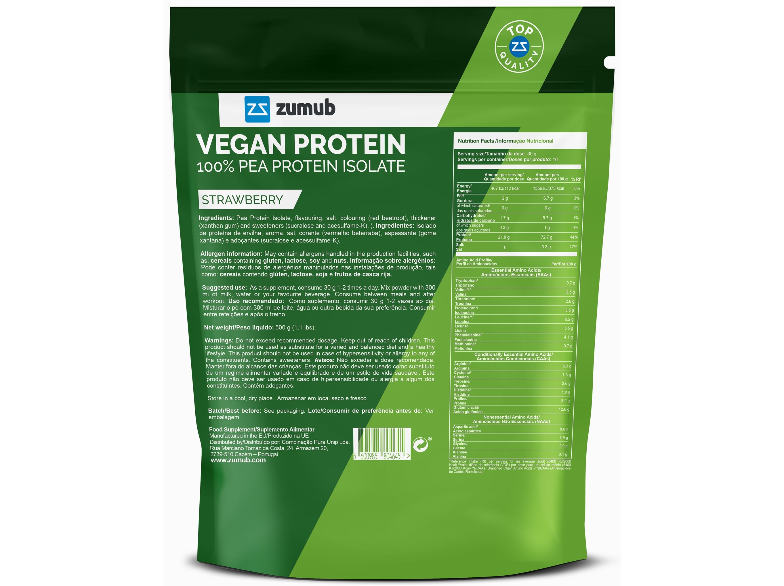 PROTEINA VEGAN ZUMUB MORANGO 500G