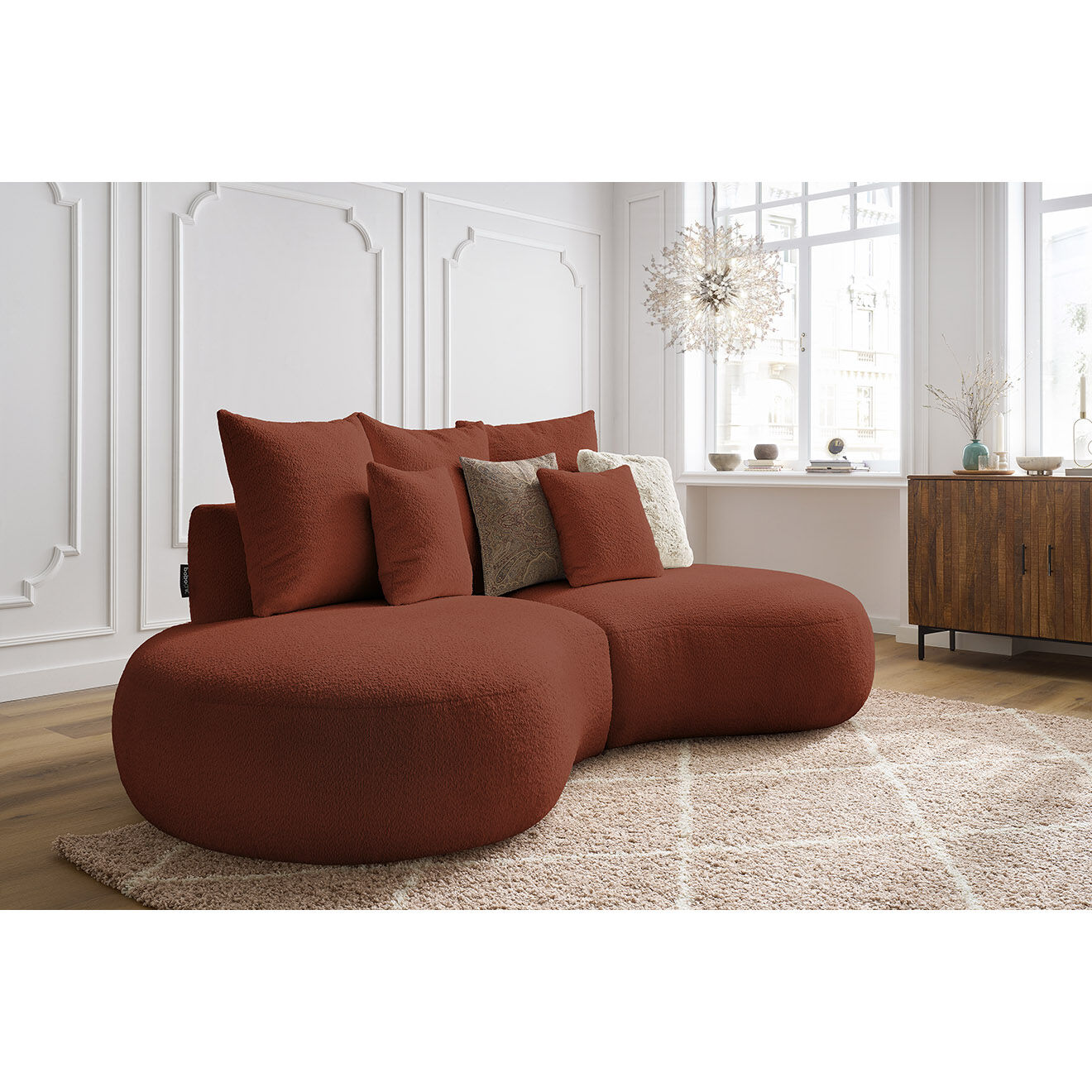 Bobochic Canapé droit fixe 3 places saint-germain tissu bouclette orange - 260x145x92 cm