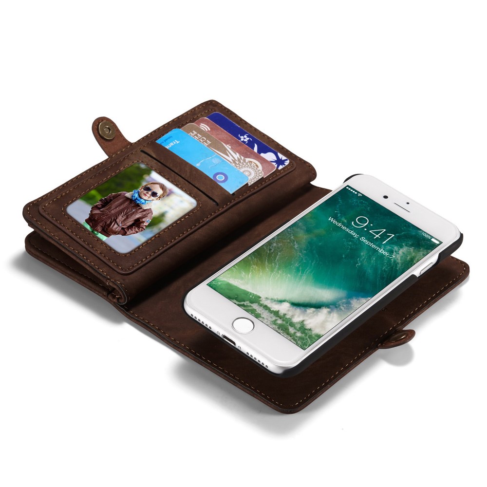 iPhone SE (2022/2020) / 8 / 7 3in1 Leder Tasche   Magnet Hardcase und Karten Etui - Dunkelbraun