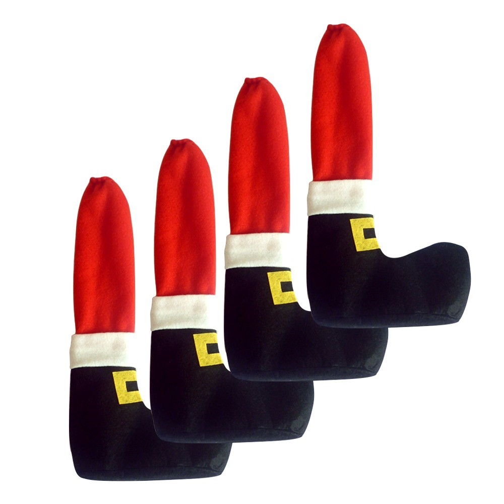 (4er Set) Filz Stuhlbein Weihnachtsmann Stulpen Schutz Tisch / Stuhl / Boden Schoner - Rot / Weiss / Schwarz
