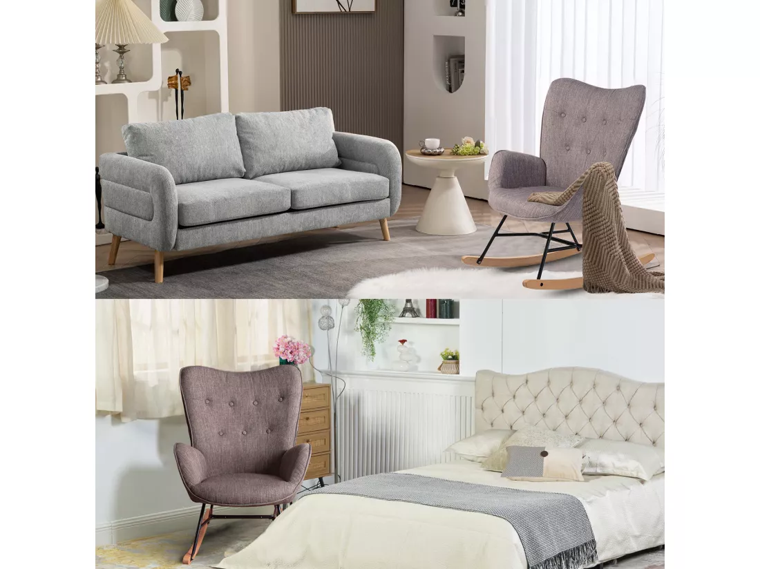 MEUBLES COSY Fauteuil à Bascule Allaitement Rocking Chair Scandinave Chaise Loisir Revêtement en Tissu avec Pieds en Bois Massif pour Salon, Chambre, Le balcon, Gris Foncé