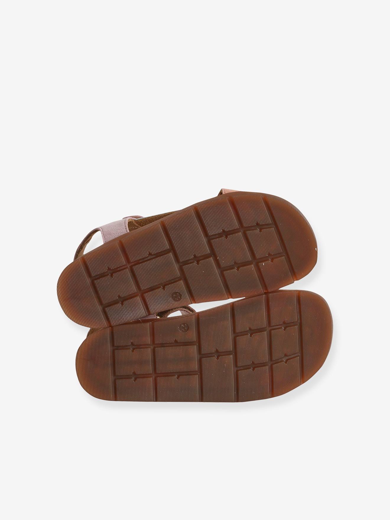Sandálias de couro lilás com fecho de velcro para meninas