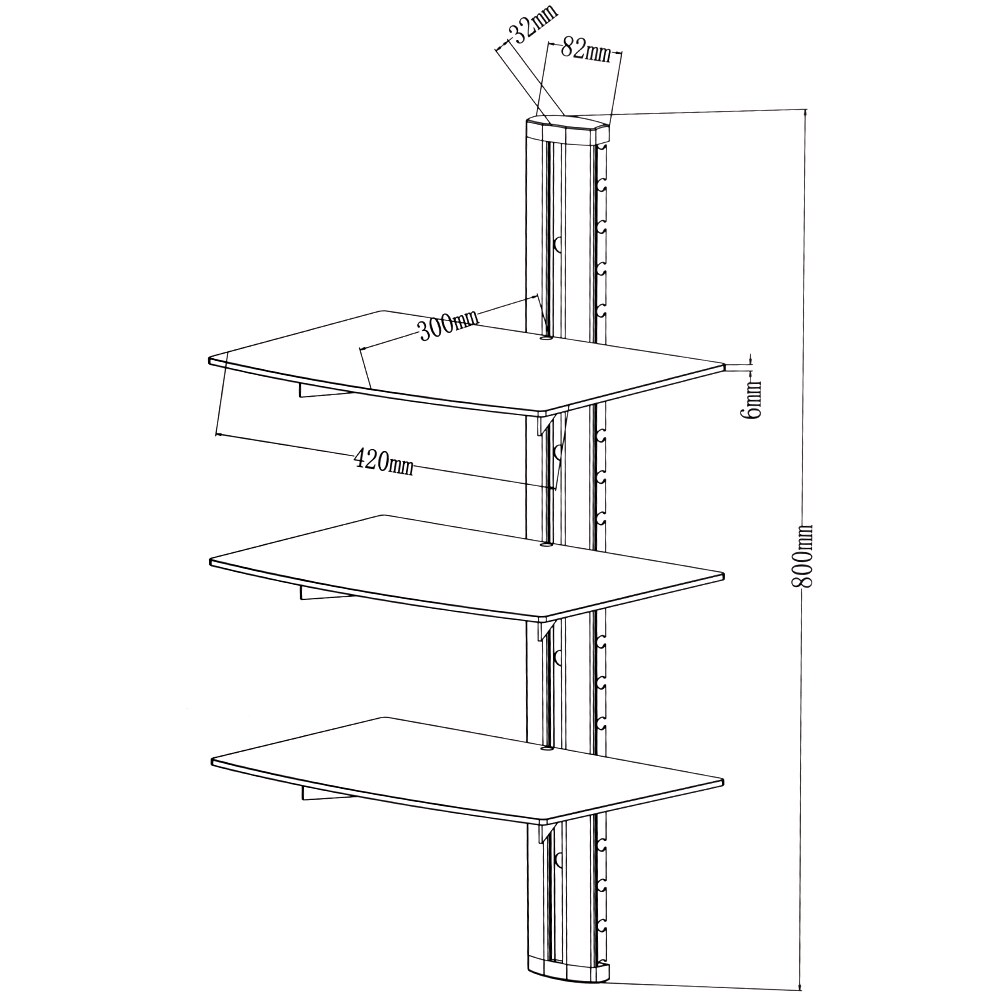 tectake® Wandregal, mit 3 Ablagen, höhenverstellbar, 80 x 42 x 34 cm