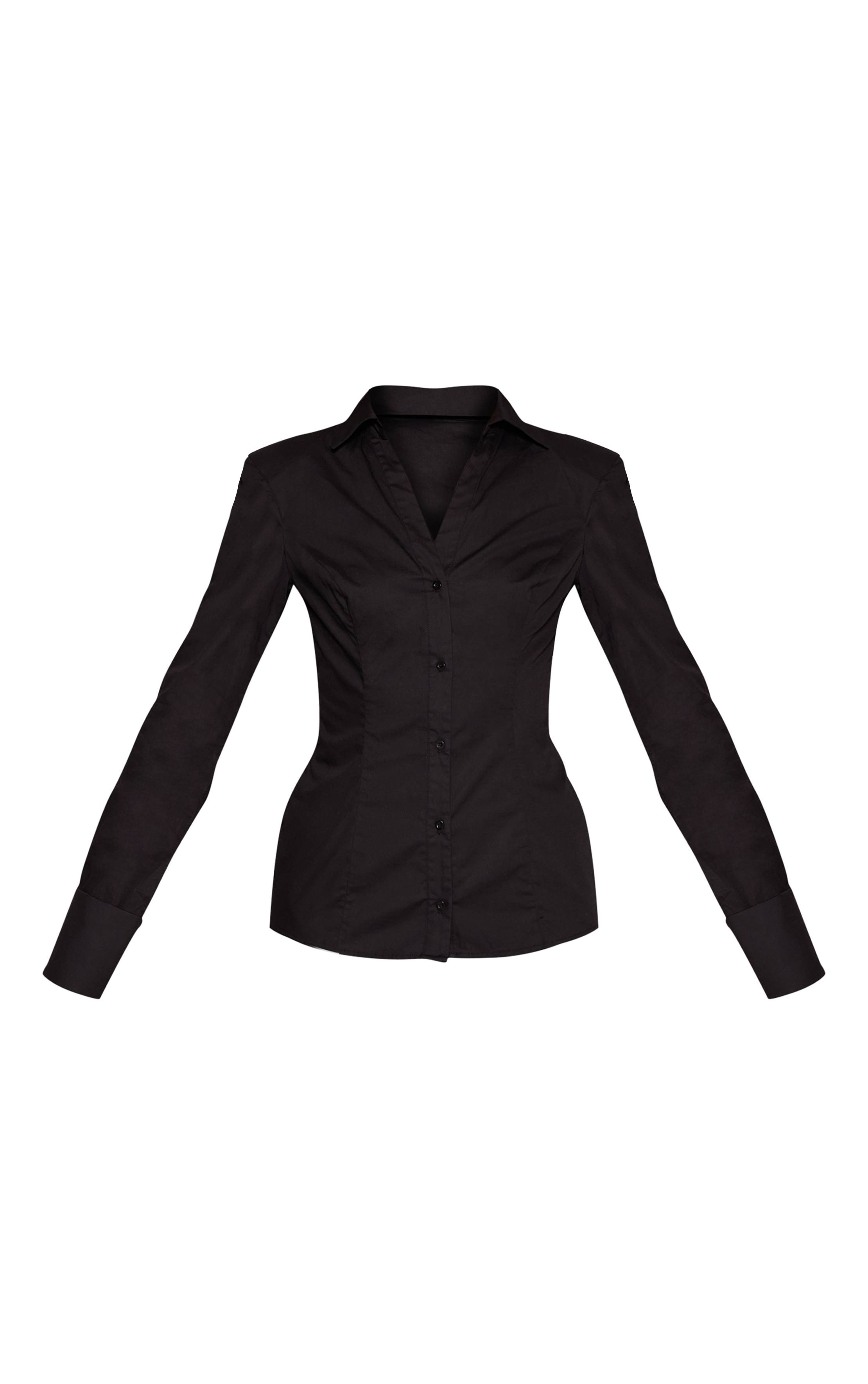 Noir Chemise En Coton À Épaulettes Et Détail De Poignets Froncés