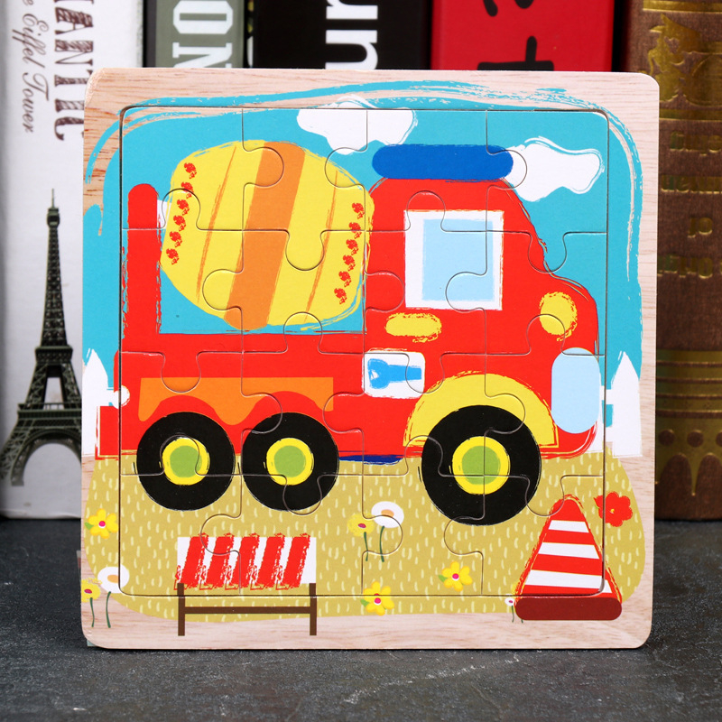(3er Set) 15x15cm Holz Kinder Puzzle Spiel - Autos