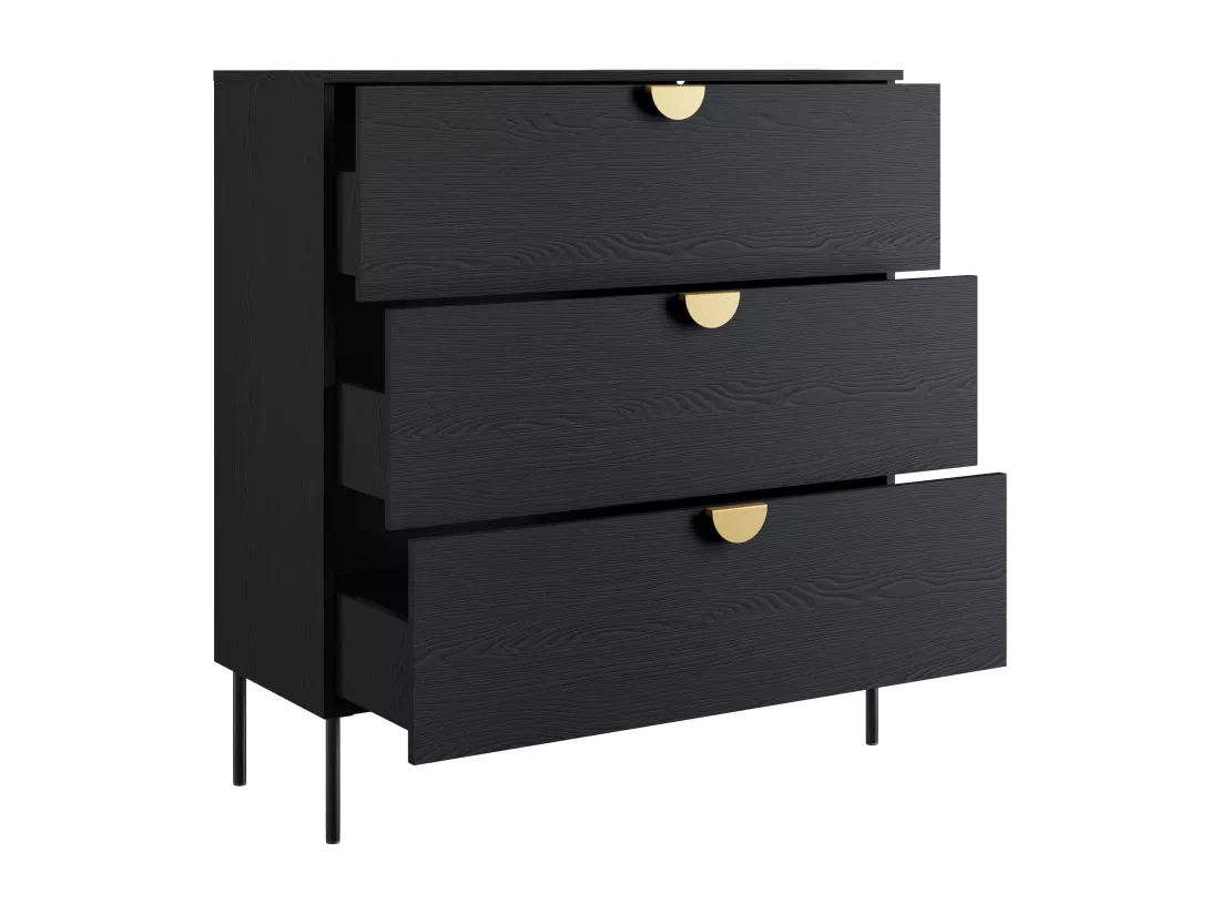 Commode avec 3 tiroirs - Noir et doré - NATANIEL