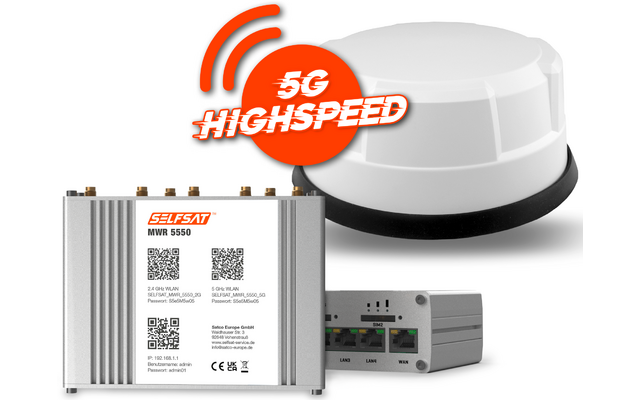 Selfsat Mobiler 5G/4G LTE Router MWR 5550 mit WLAN und GPS inkl. 5G Dachantenne