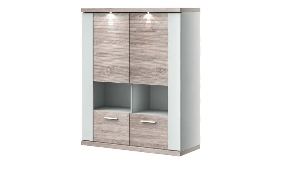 Hängevitrine  Toulon Weiß, Eiche sägerau (Nachbildung) Spotbeleuchtung
