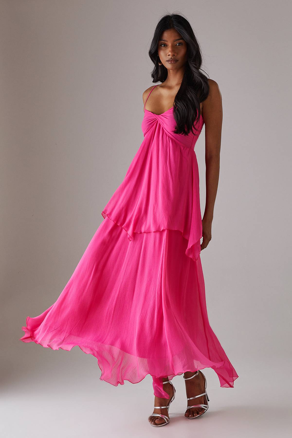 Warehouse Robe Longue Bustier Asymétrique En Mousseline À Double Couche
