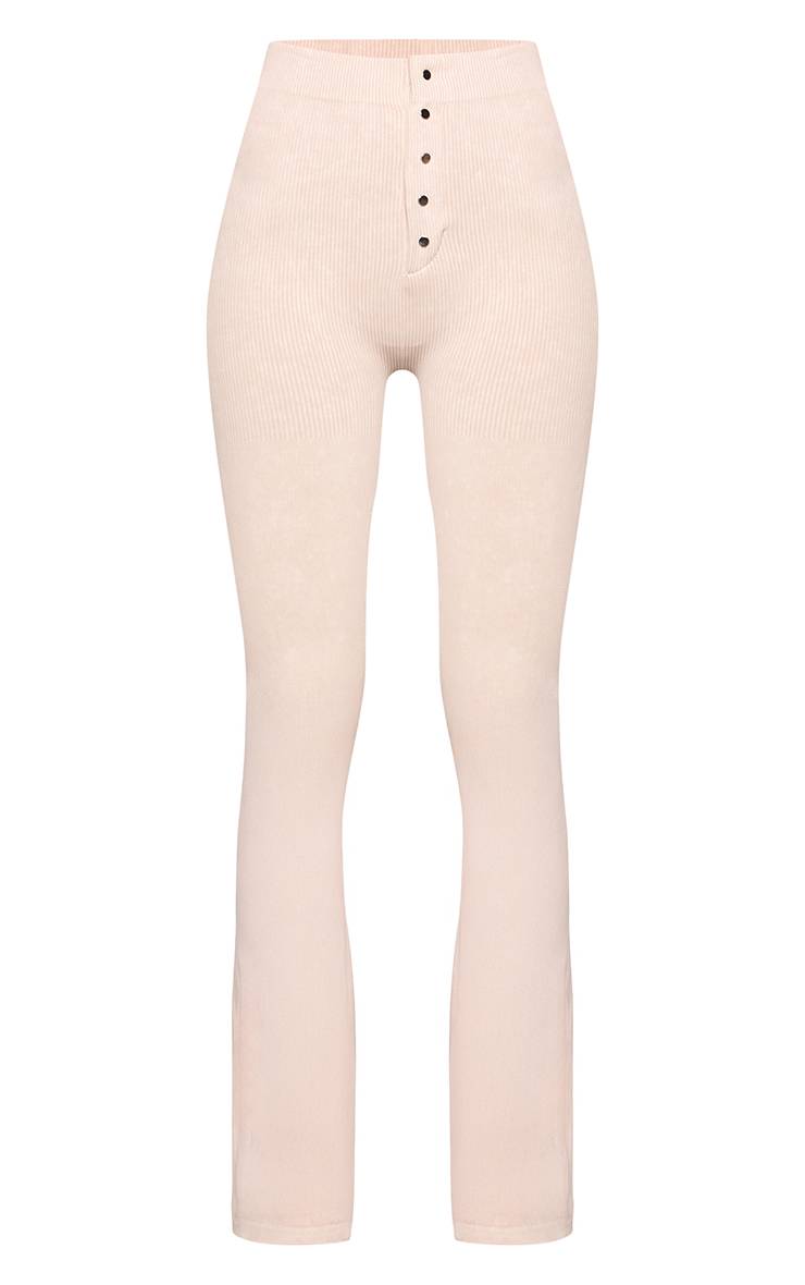 Crème Ensemble Coordonné Legging Évasé Côtelé Contour Avec Détails Boutonnés - Grande Taille
