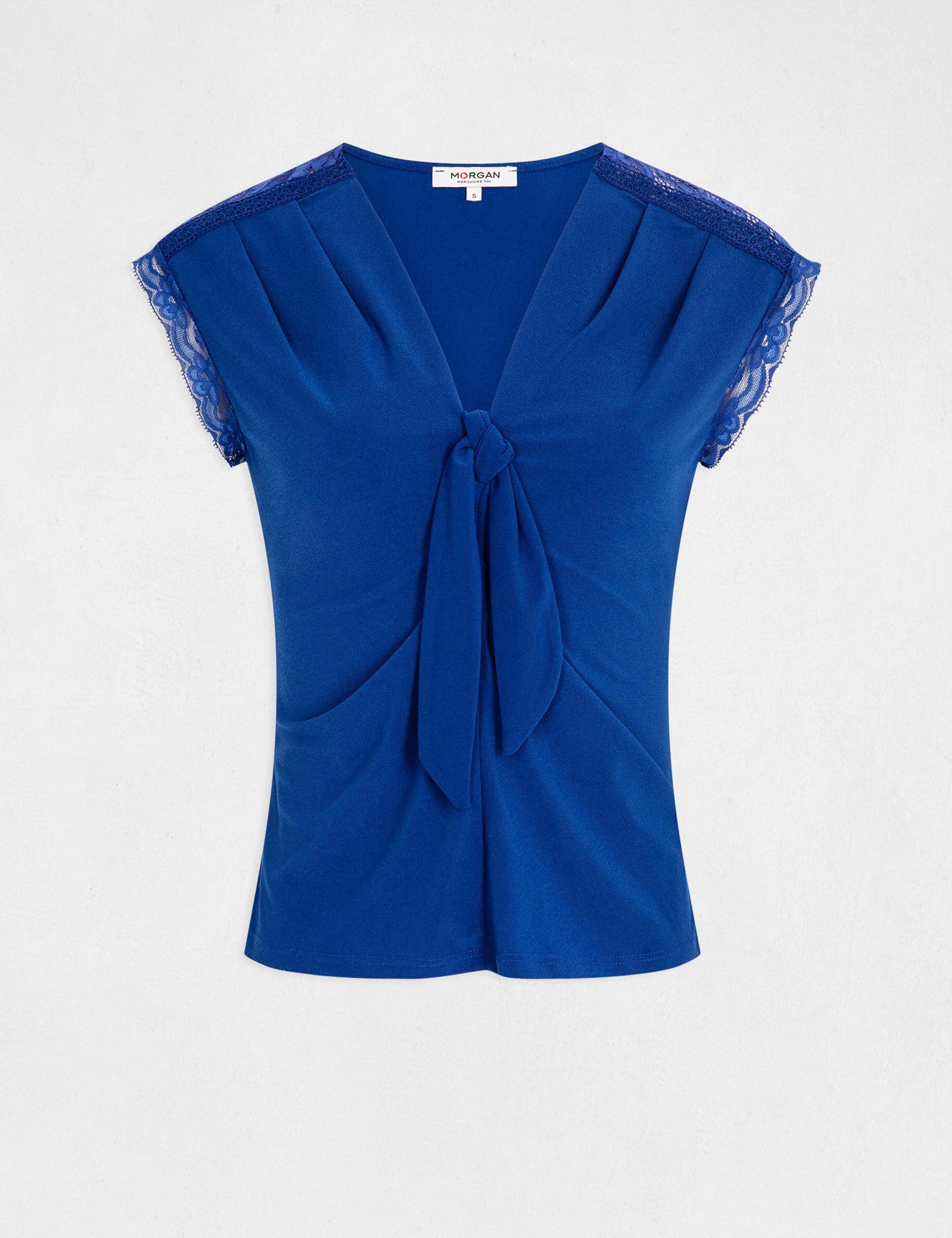 T-shirt manches courtes avec noeud bleu electrique femme - bleu_electrique