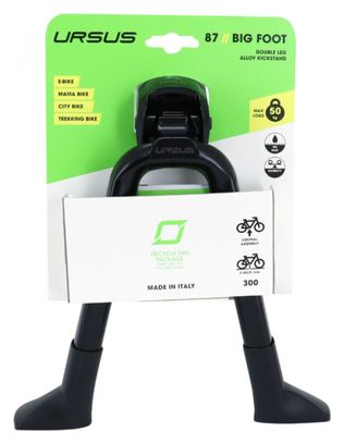 BEQUILLE VELO DOUBLE CENTRALE URSUS BIG FOOT 28 -700 PLIABLE ALU NOIR (300mm) - SUPPORTE POIDS 50KGS (LIVRE SUR CARTE)