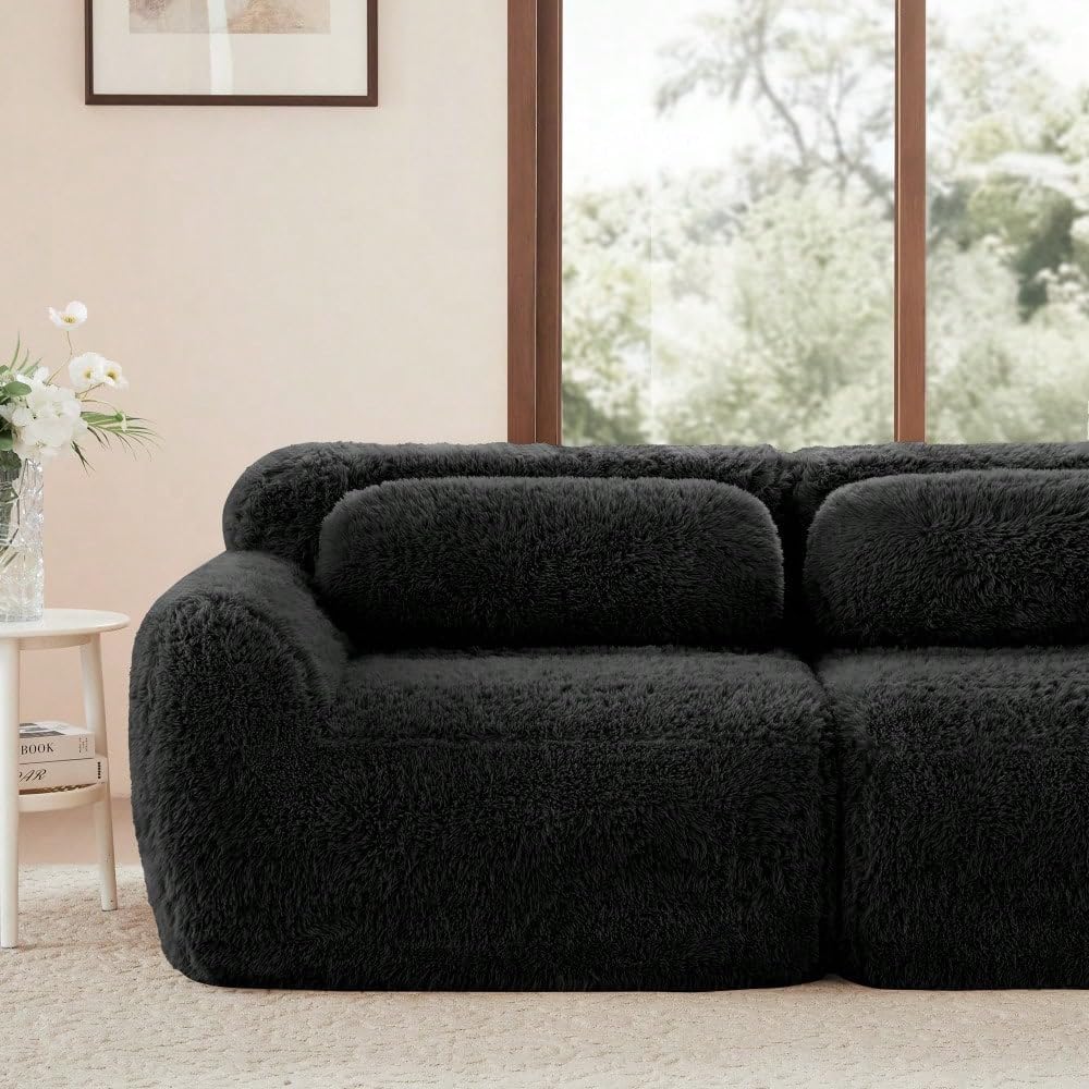 Superweiches Samtsofa für Zwei Personen mit Eckfunktion - beliebig kombinierbar, inklusive Kissen - hoch elastischer Schaumstoff, mühelos zusammenzubauen