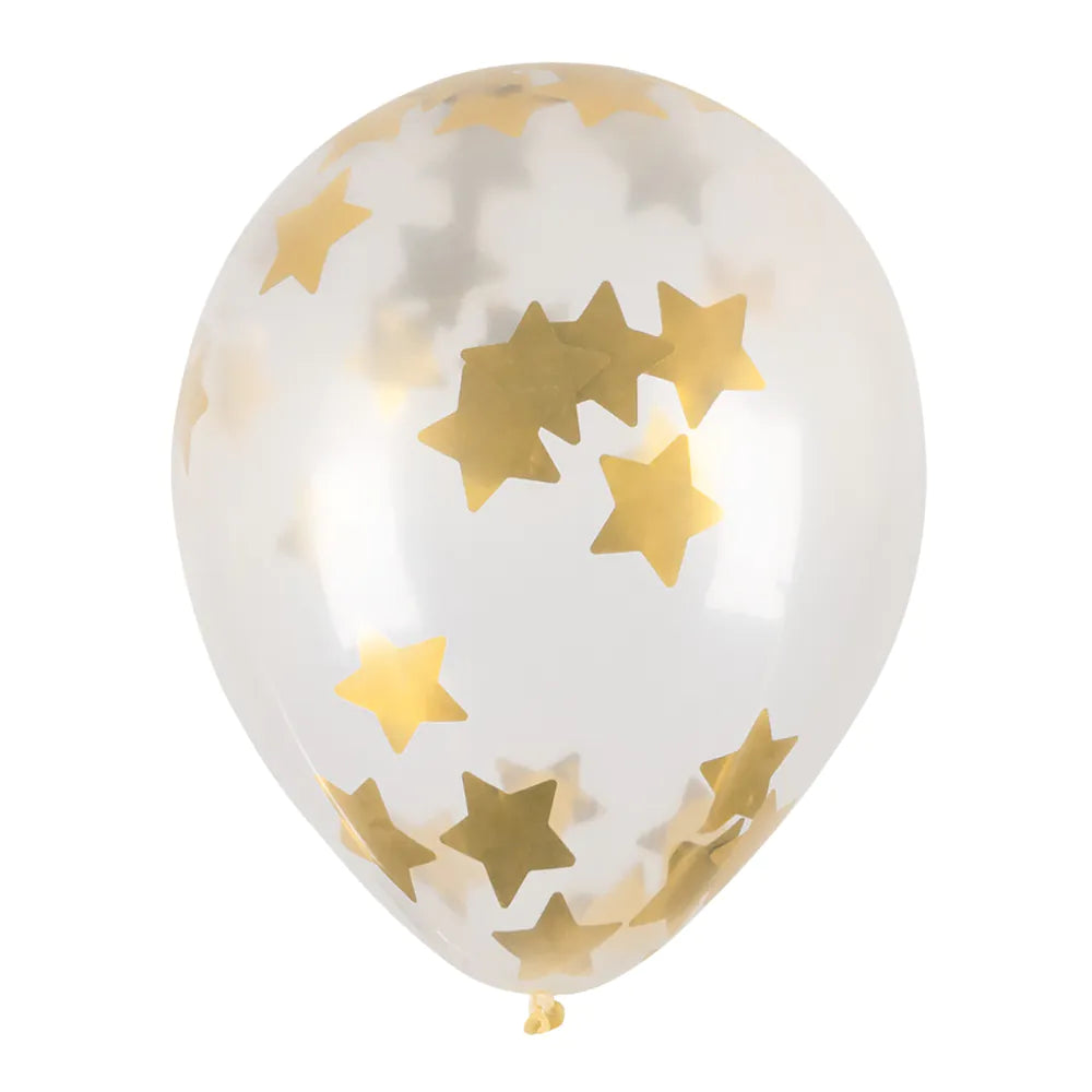 Doorzichtige Confetti Ballonnen Gouden Sterren 5st