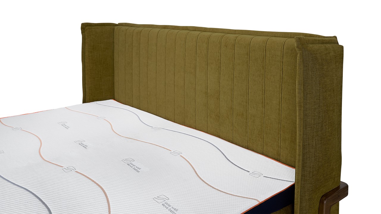Bed Element Vivid met gestoffeerde matrassen en Cool Motion topper curry