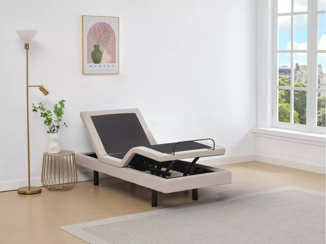 Sommier électrique de relaxation déco - 90 x 200 cm - Tissu - Beige - ALPANA de YSMÉE