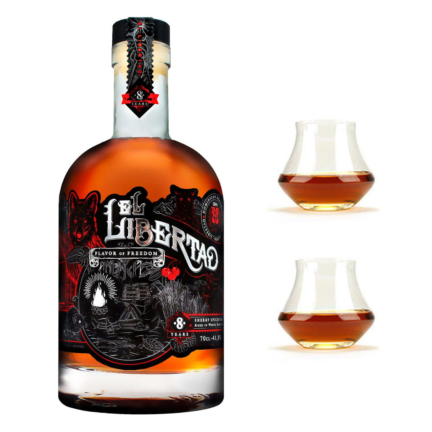 Rhum El Libertad - Sherry Spiced Rum 8 ans 41.8% et ses 2 verres