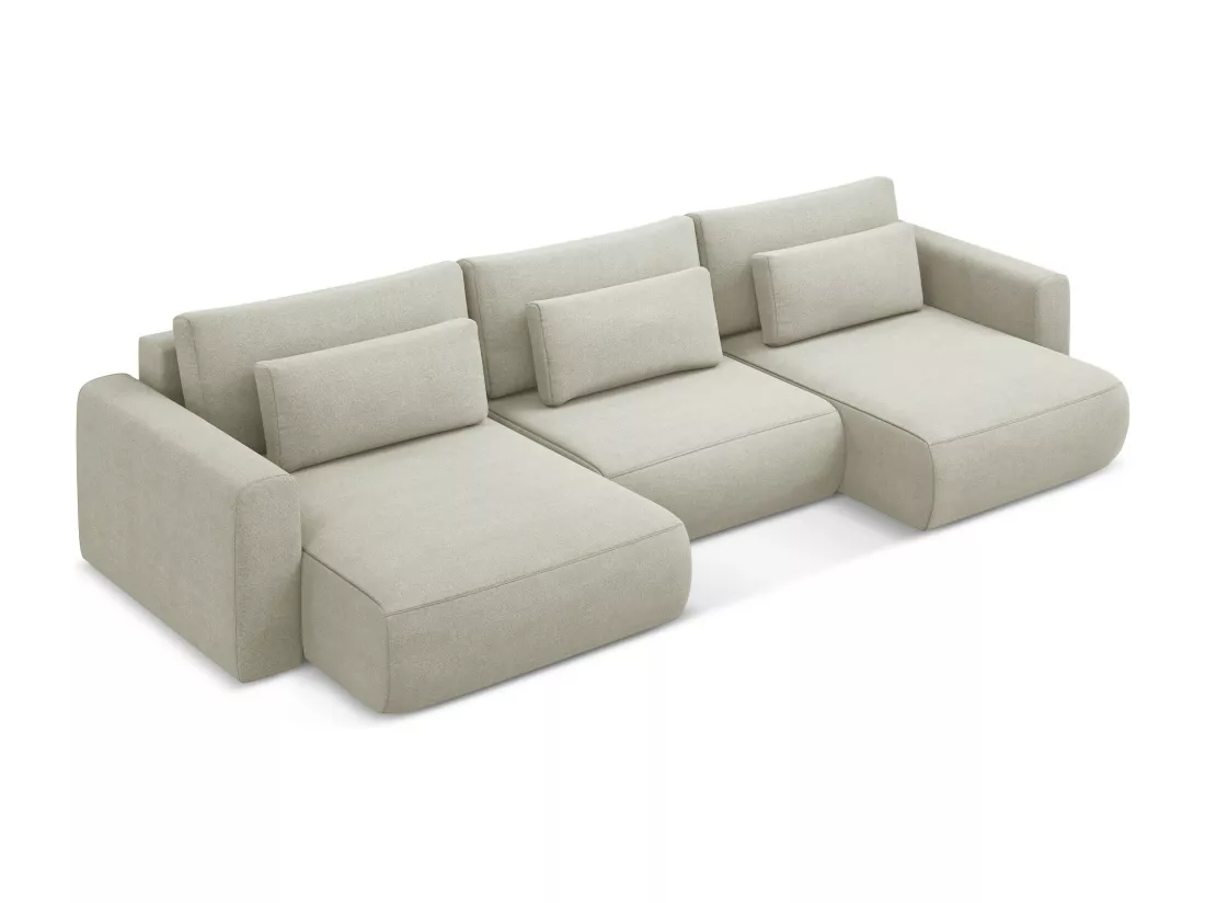 Canapé d'angle panoramique convertible en tissu texturé - beige clair - KAPUA