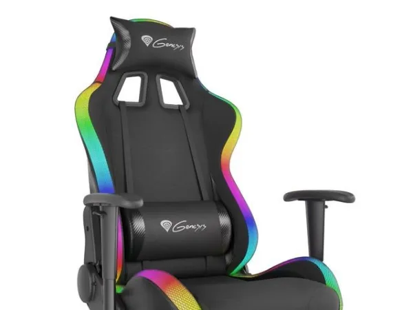 Genesis Trit 500 RGB - Stol - ergonomisk - lænestol - armstøtter - T-formet - vippe - drejeled - tekstil, PU syntetisk læder - sort