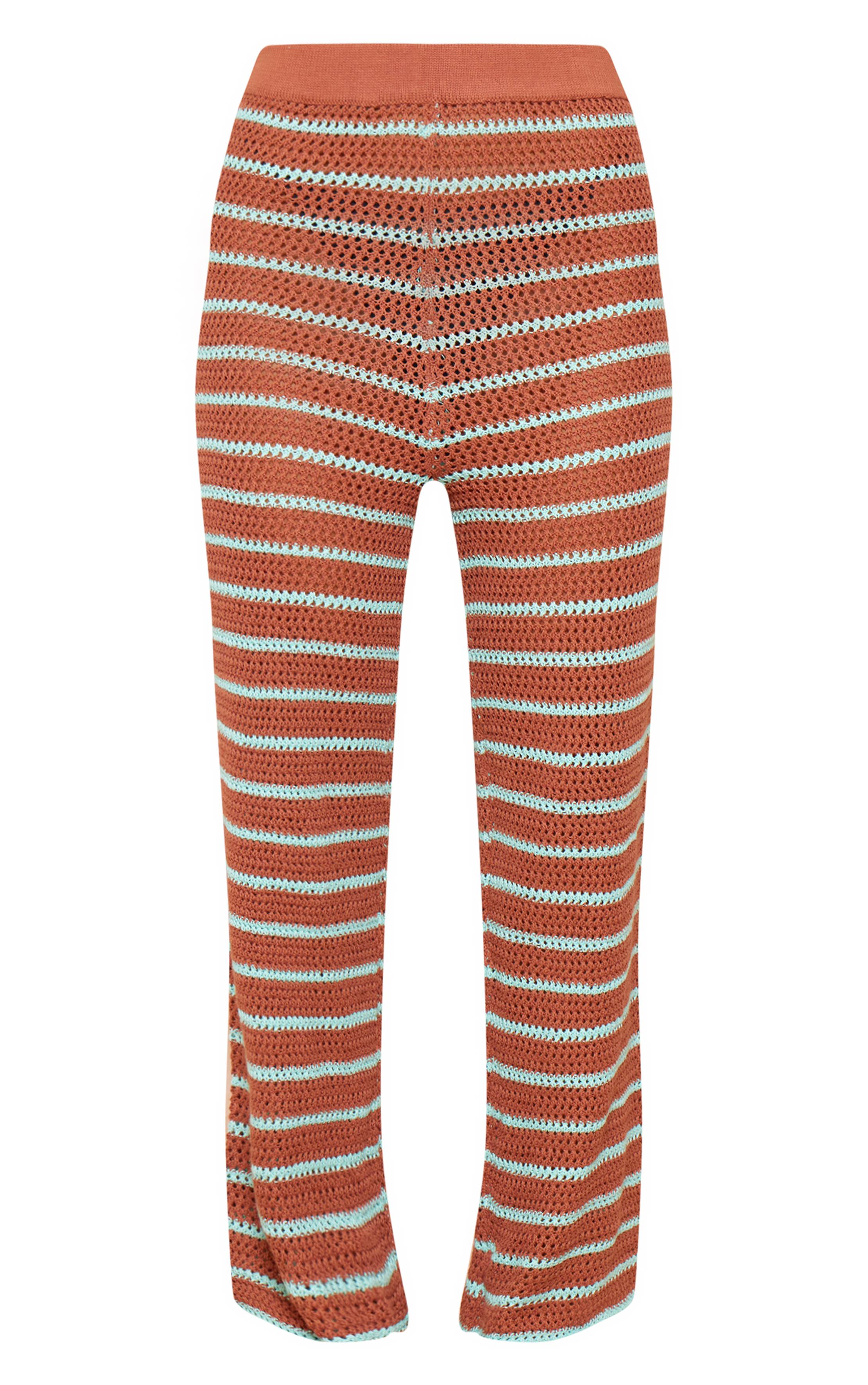 Moka Pantalon Large En Crochet Tricoté À Rayures