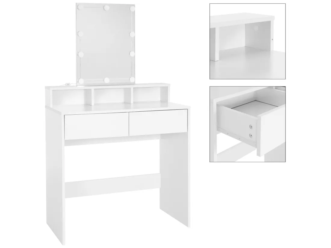 Coiffeuse avec miroir et LED table de maquillage MDF 80x40x140 cm ML-DESIGN