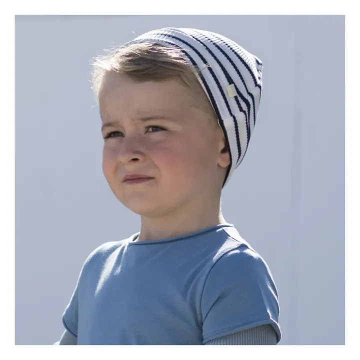Minimalisma Bonnet Rayé en Soie Bambi | Bleu marine