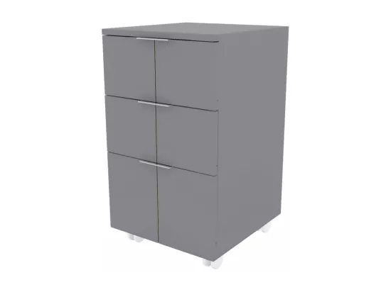 Caisson Roulant 3 Tiroirs Gris Mat 4 Roulettes L 36 H 64 P 36 cm