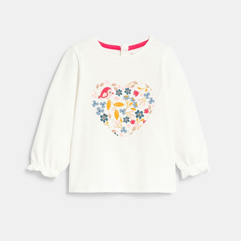 T-shirt cœur fleuri blanc bébé fille Blanc
