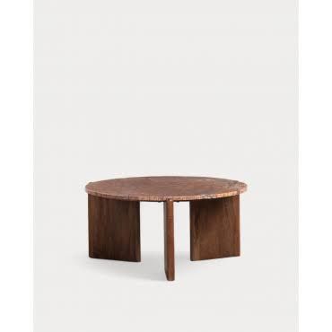 the masie Runder Couchtisch aus Mangoholz und Marmor Crecia Weißes Mangoholz