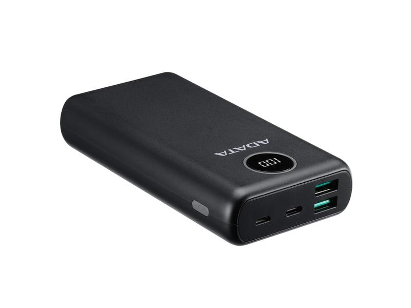 ADATA Powerbank P20000QCD (20000 mAh, USB-A, USB-C, Display Powerbank mit hoher Kapazität, modernen Schnellladeanschlüssen und Digital-Display