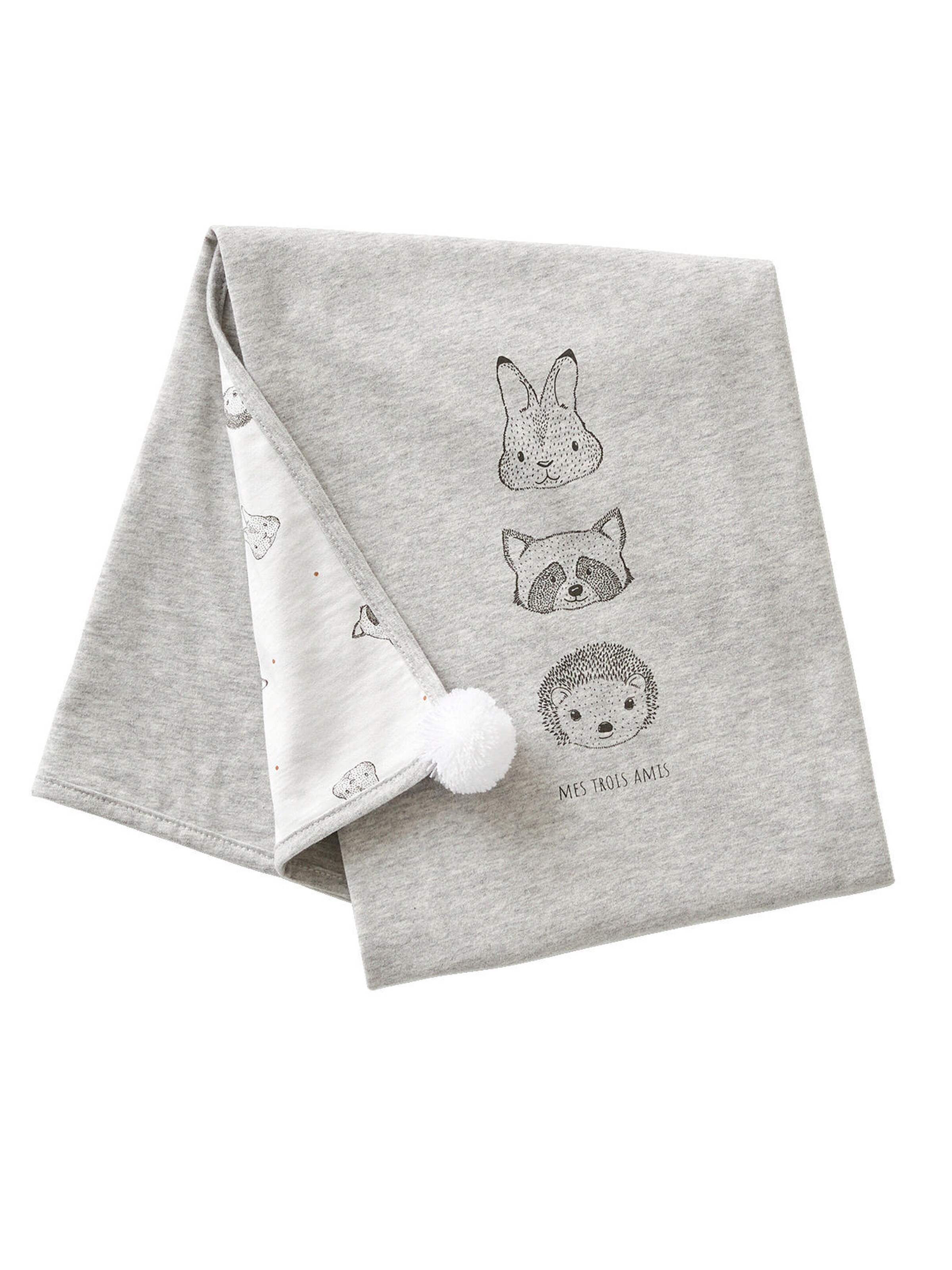 Vertbaudet Bio-Kollektion: Baby Decke KLEINE FREUNDE wollweiß/grau