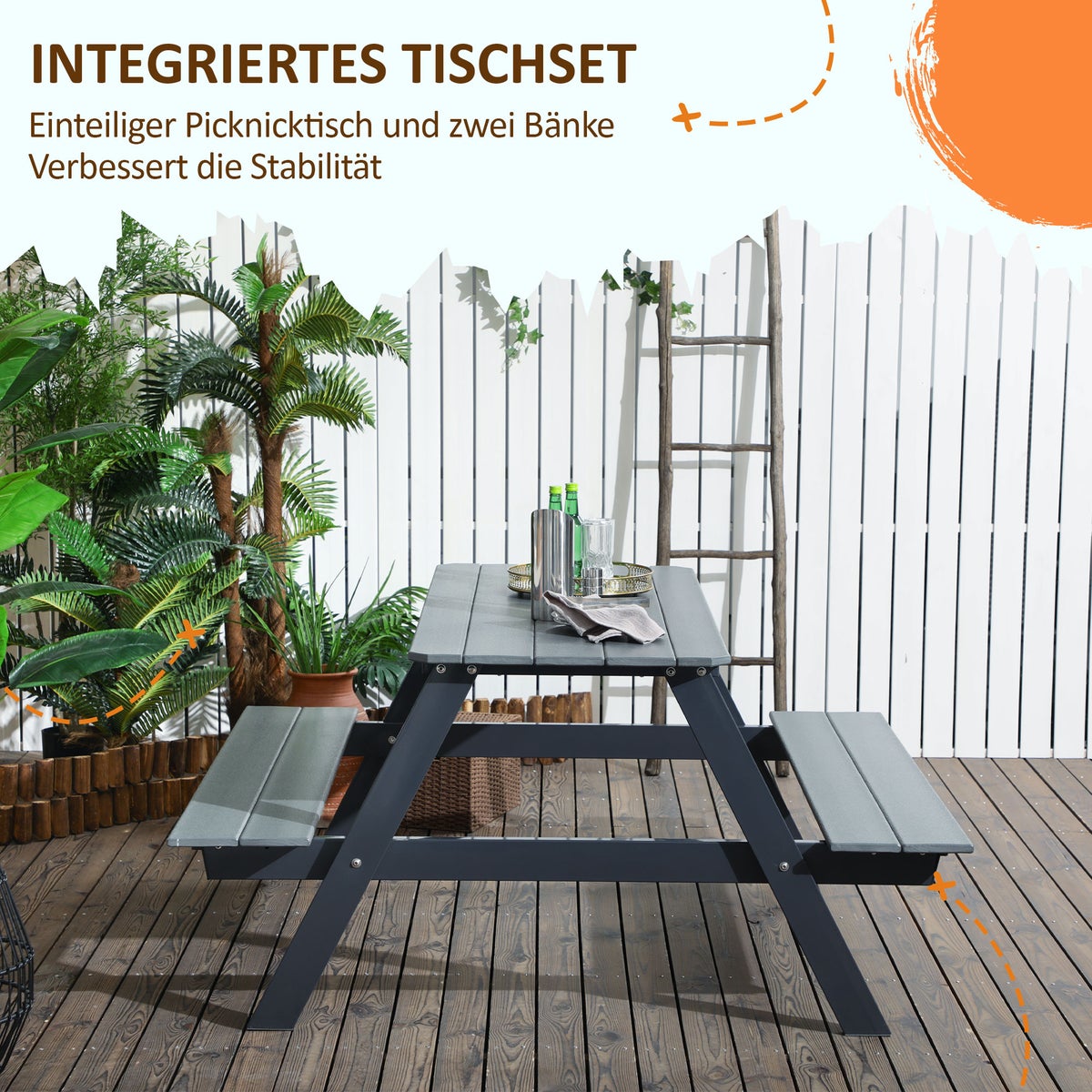 Outsunny tuinset, 150L x 140B x 47H cm, HDPE, grijs