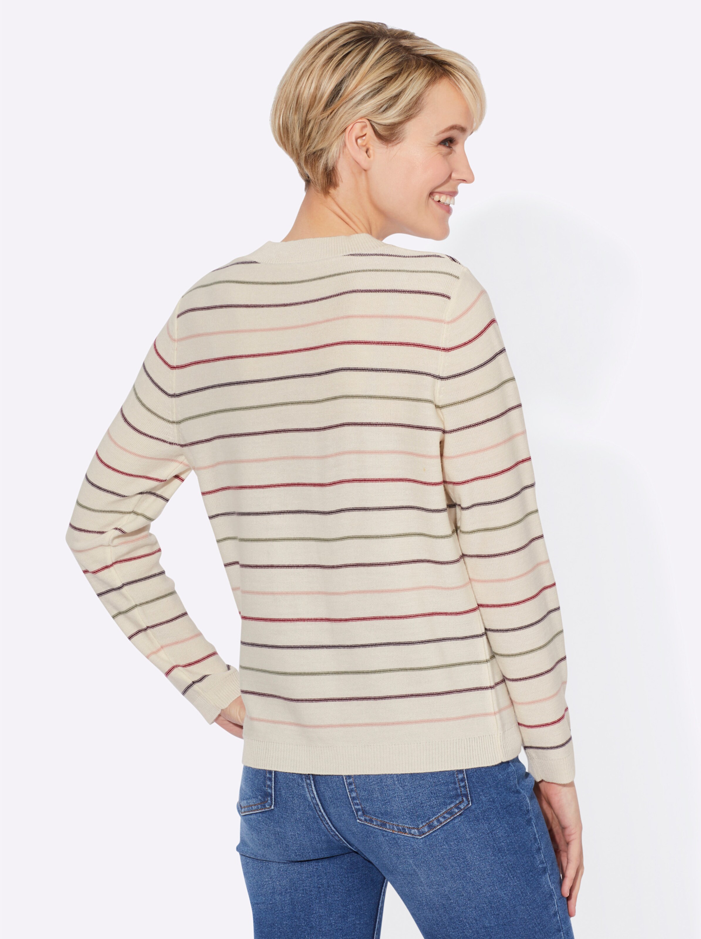 Langarm-Pullover in champagner-burgund-gestreift